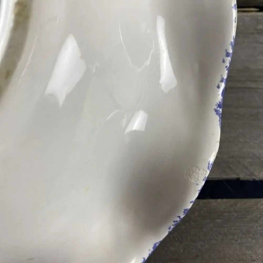Young's 1996 Blue White Spongeware Stoneware Bowl With Wavy Edge 9.75